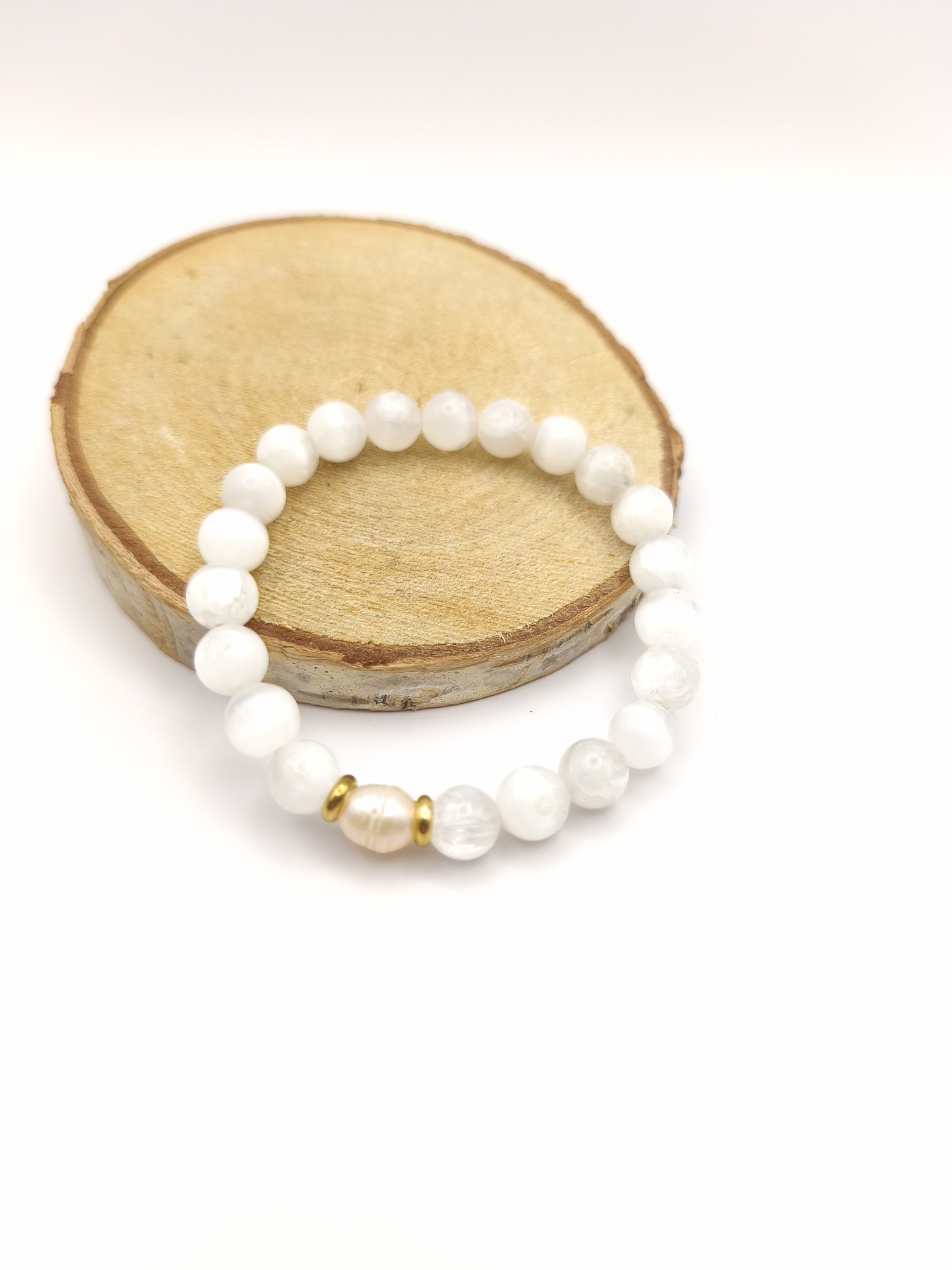 Pulseira de selenite com pérola