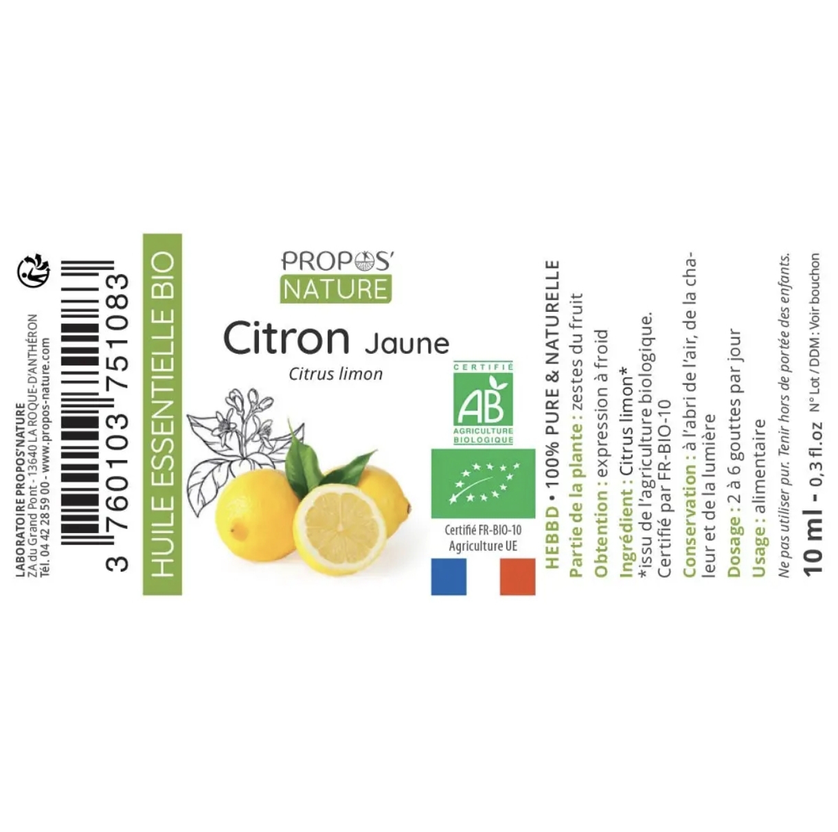 Óleo Essencial Limão Siciliano Bio 10ml