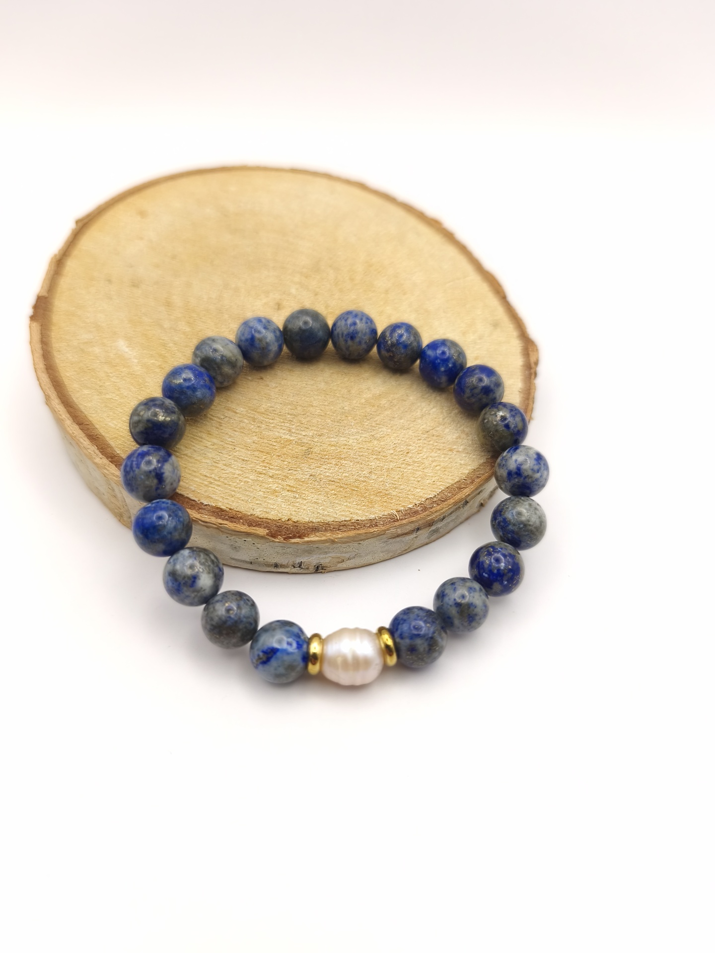 Pulseira de lápis lazuli com pérola