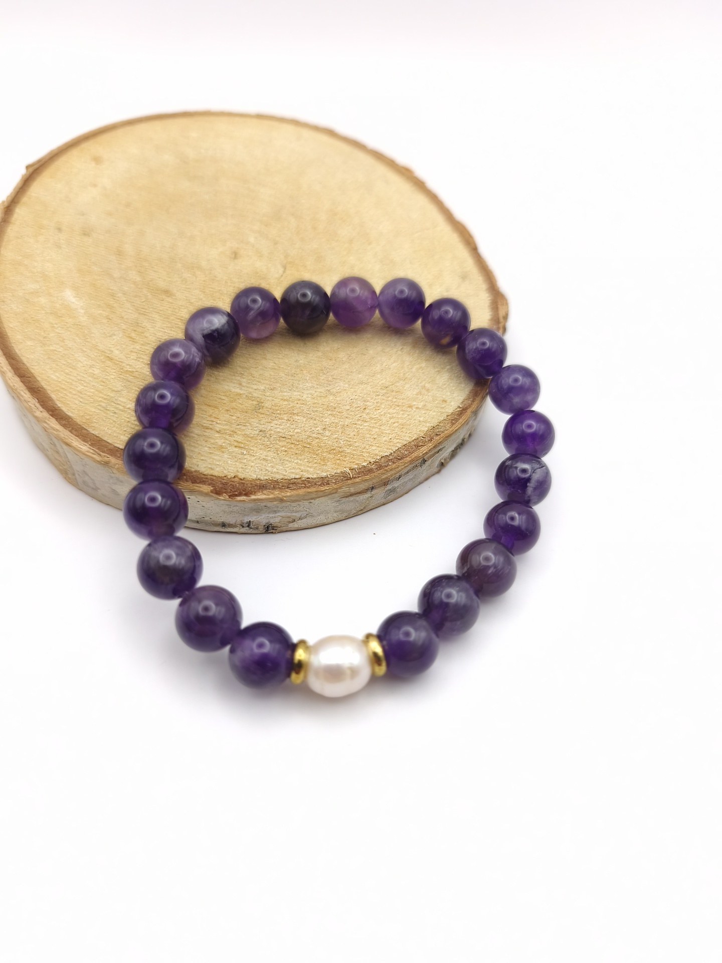 Pulseira de ametista com pérola