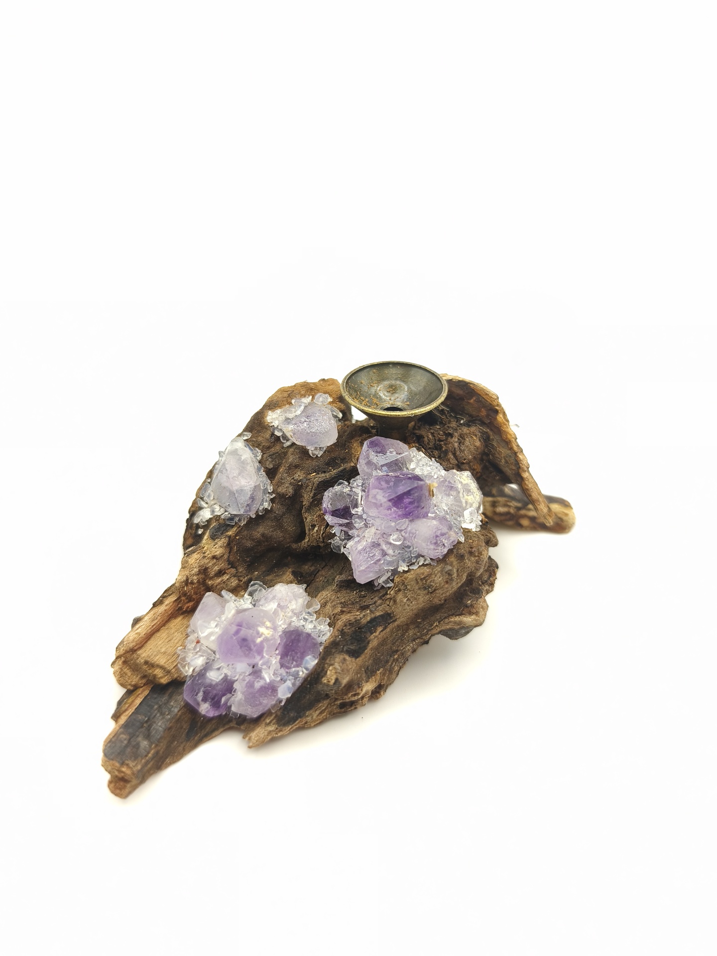 Queimador de incenso madeira com ametista