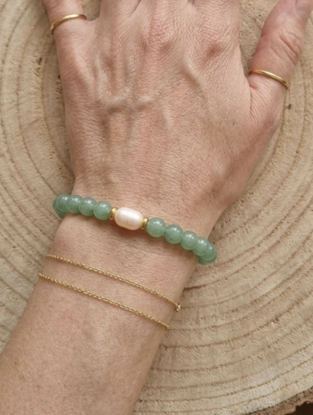 Pulseira de quartzo verde e pérola