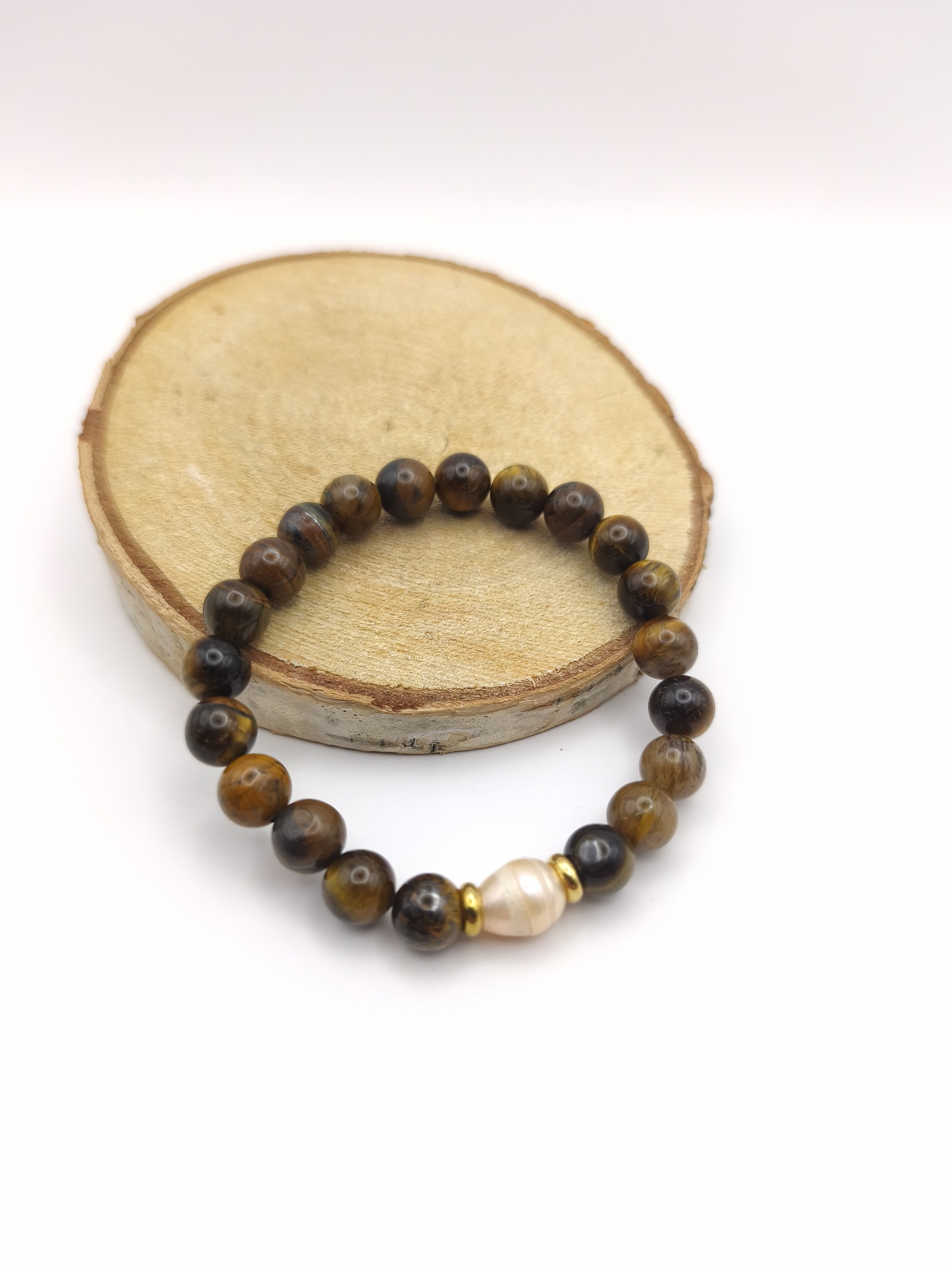 Pulseira de olho tigre e pérola