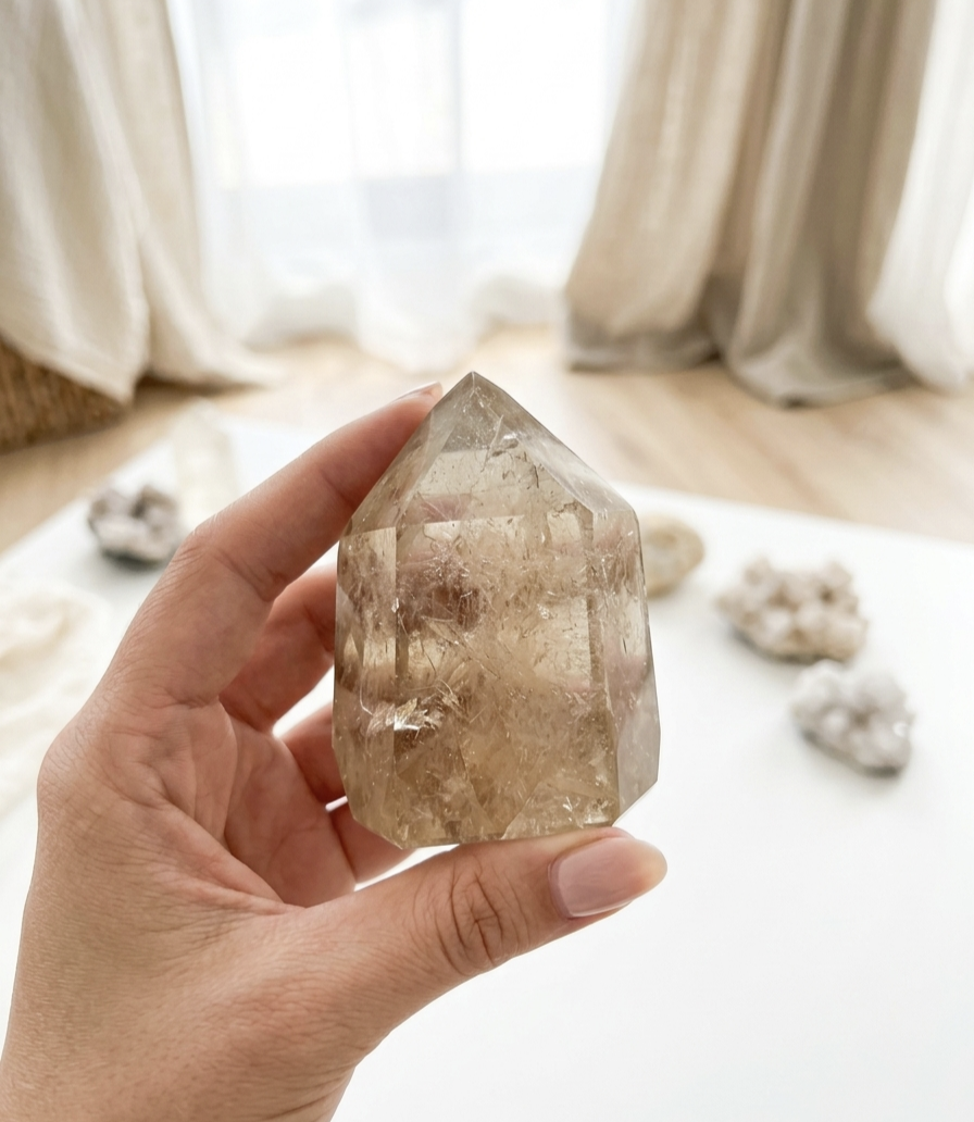 Ponta Polida Citrino Natural (425g) (9x6 cms)