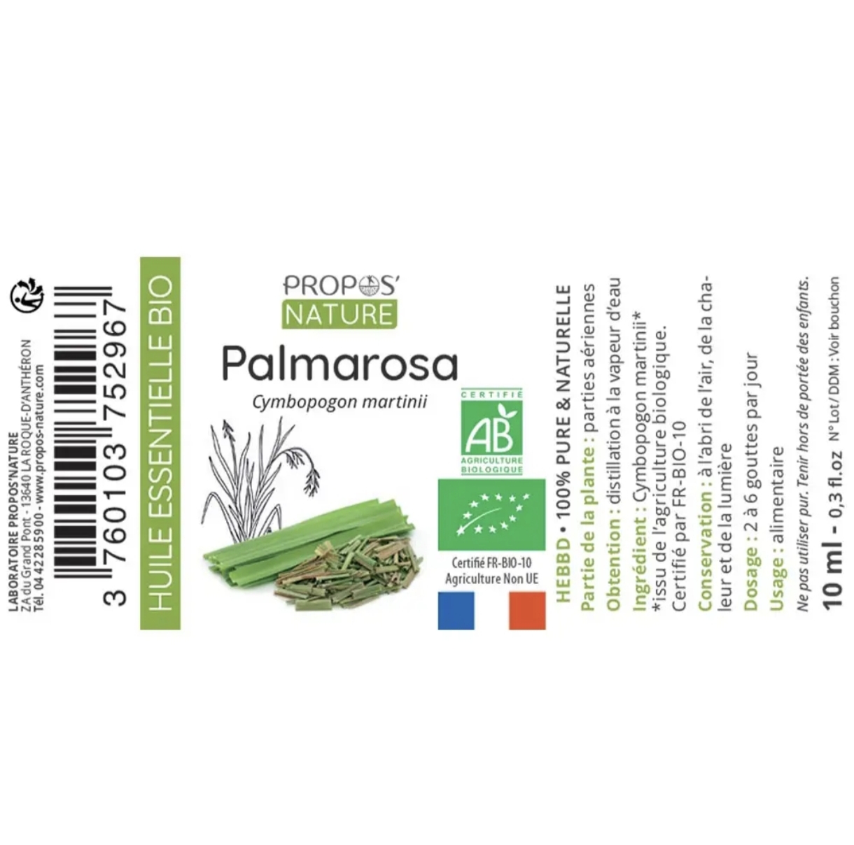 Óleo Essencial Palmarosa Bio 10ml