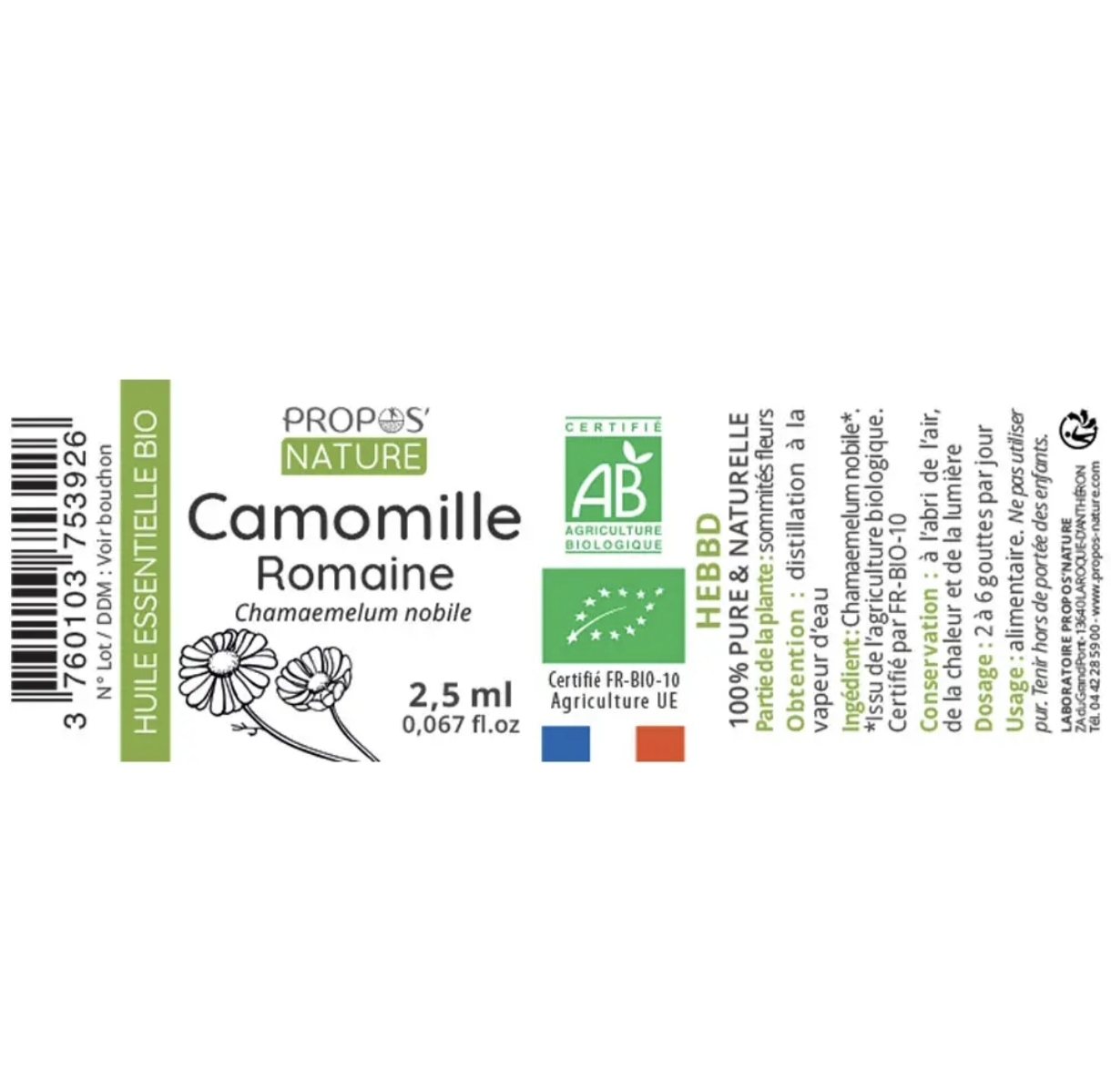 Óleo Essencial Camomila Romana Bio 2,5ml