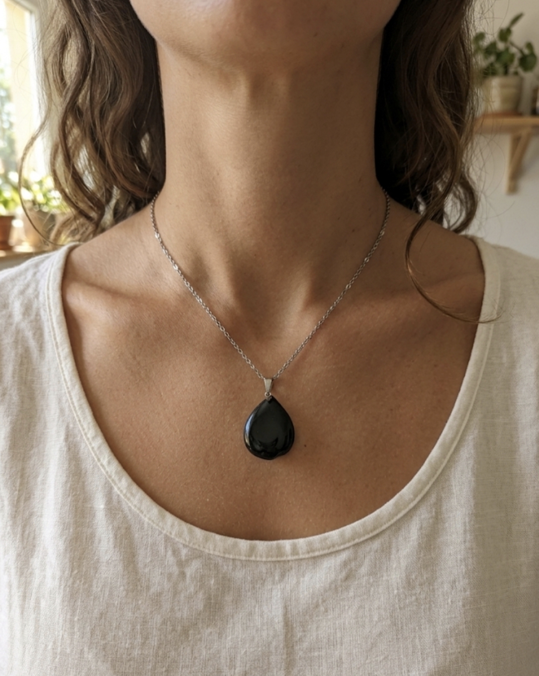 Colar Obsidiana Preta Gota