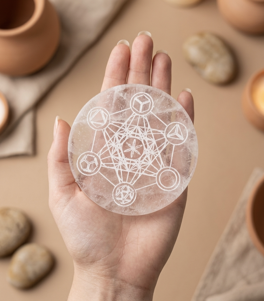 Base de Selenite Metatron 10 cms