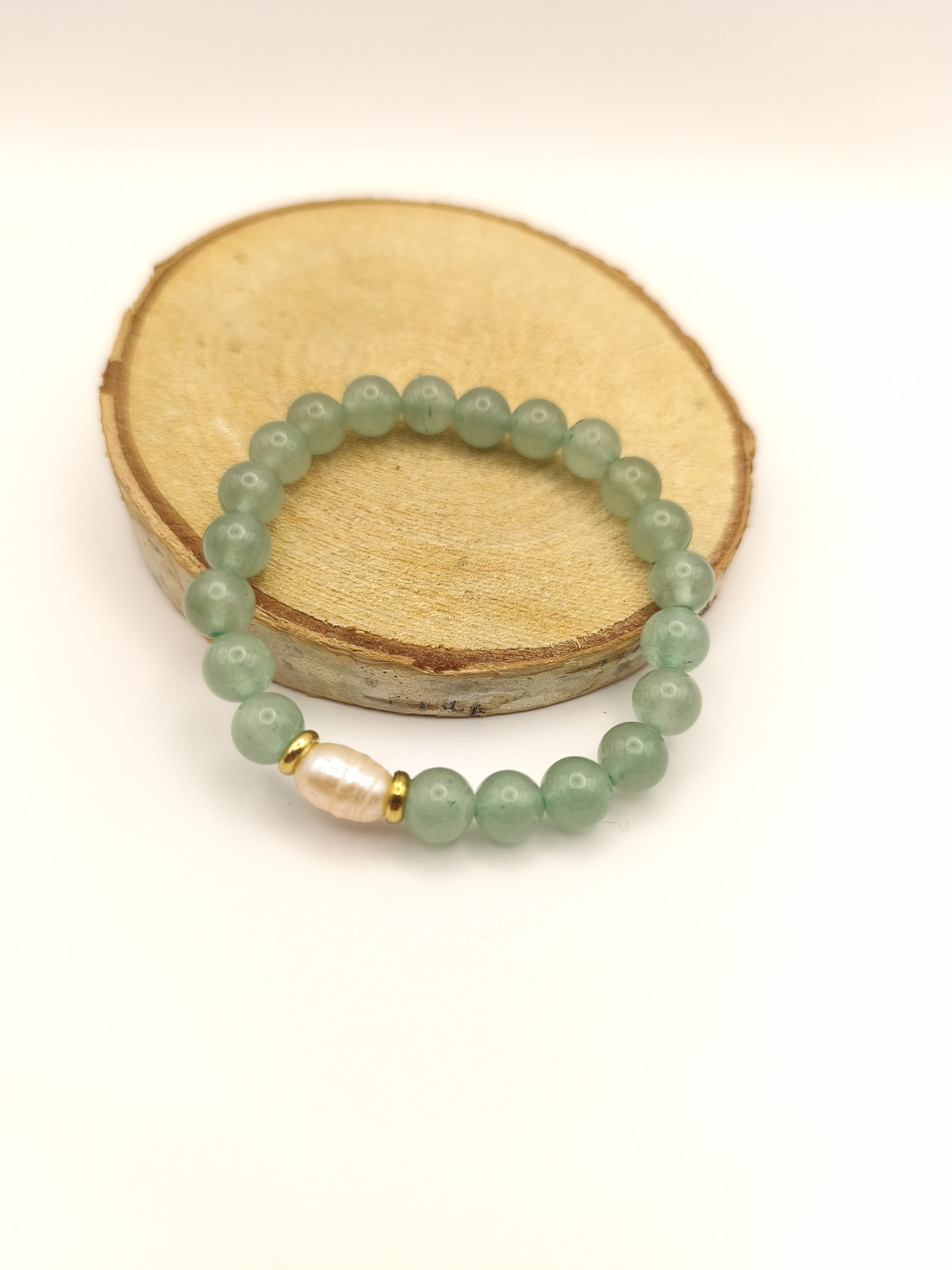 Pulseira de quartzo verde e pérola