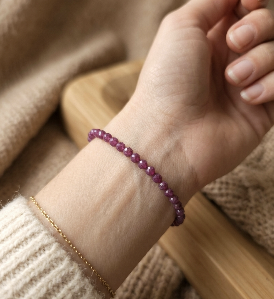 Pulseira de rubi multifacetada 4 mm