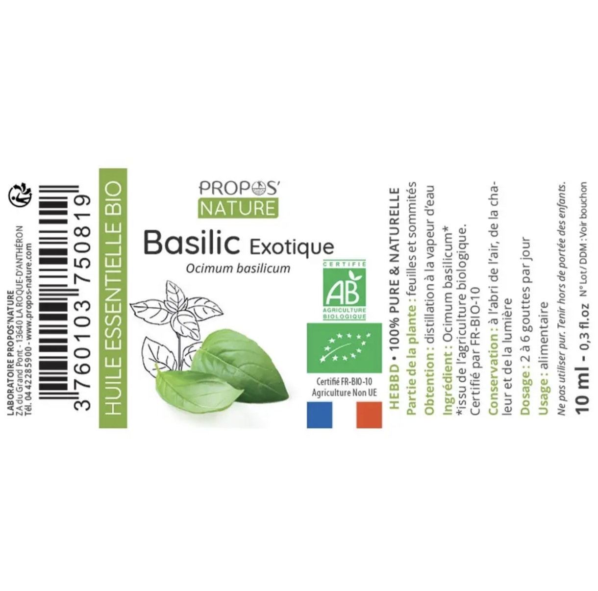 Óleo Essencial Manjericão Exótico Bio 10ml