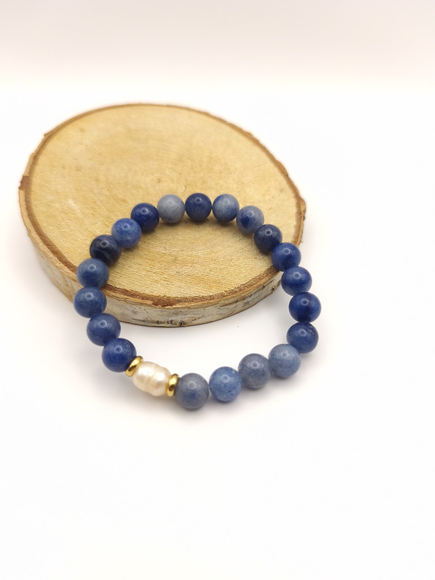 Pulseira de quartzo azul e pérola