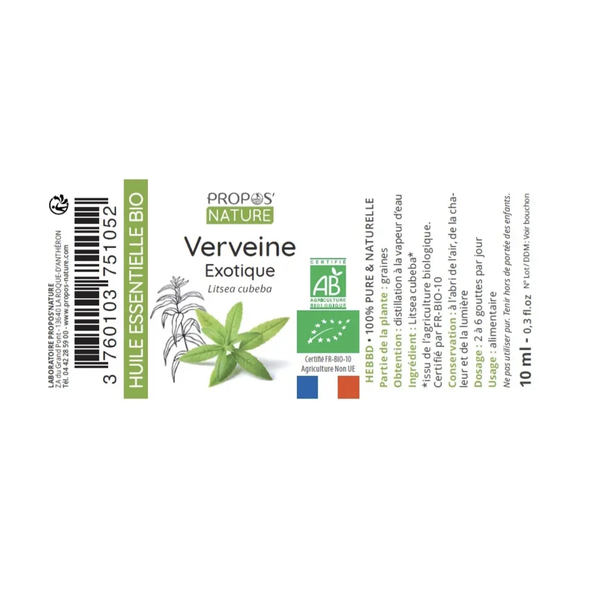 Óleo Essencial Verbena Exótica Bio 10ml