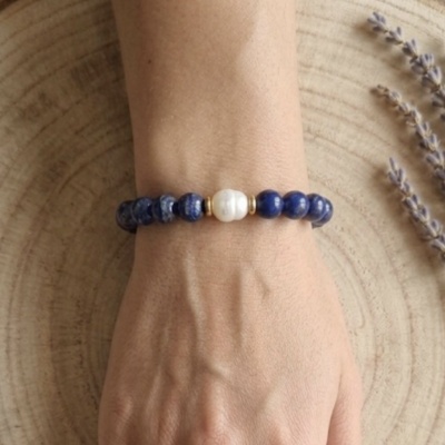 Pulseira de lápis lazuli com pérola