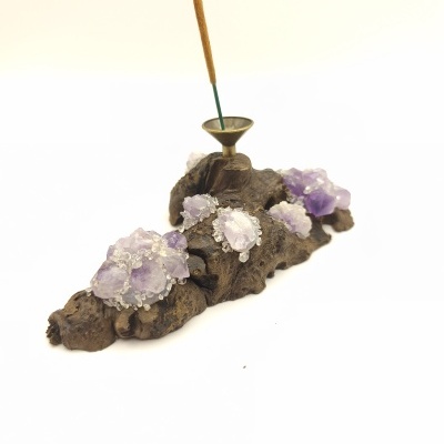 Queimador de incenso madeira com ametista