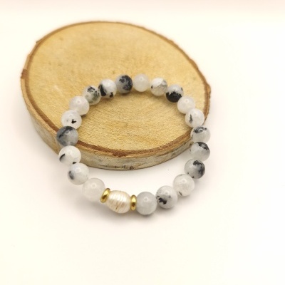 Pulseira pedra lua com perola
