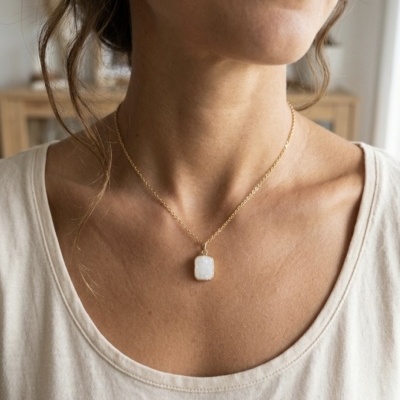 Colar de aço com pingente quartzo cristal