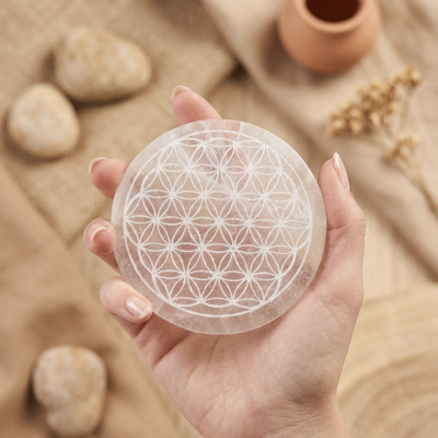 Base de Selenite Flor da Vida 10 cms