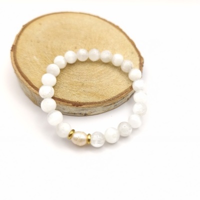 Pulseira de selenite com pérola