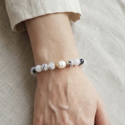 Pulseira pedra lua com perola