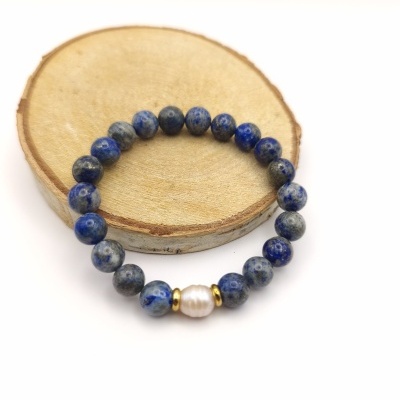 Pulseira de lápis lazuli com pérola