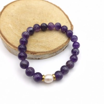 Pulseira de ametista com pérola