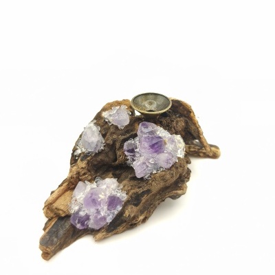 Queimador de incenso madeira com ametista