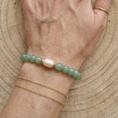 Pulseira de quartzo verde e pérola