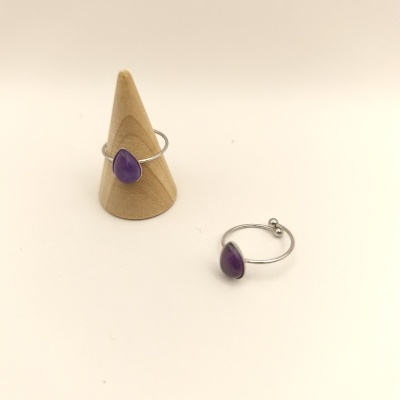 Anel de aço com ametista