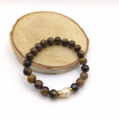 Pulseira de olho tigre e pérola