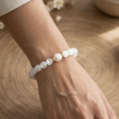 Pulseira de selenite com pérola