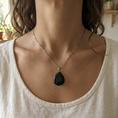Colar Obsidiana Preta Gota