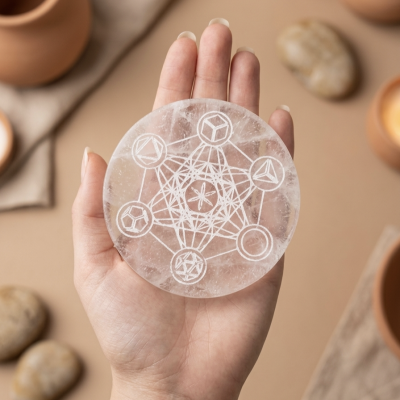 Base de Selenite Metatron 10 cms