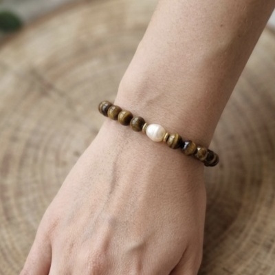 Pulseira de olho tigre e pérola