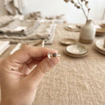 Anel ajustável de alpaca e labradorite