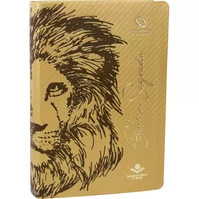 Bíblia Sagrada Leão Marrom | Capa Dourada Luxo