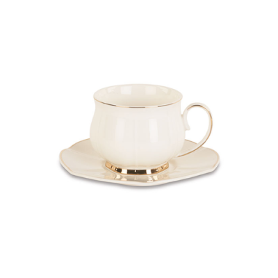 CONJUNTO DE 6 CHÁVENAS DE CHÃ E PRATO COM FIO DOURADO