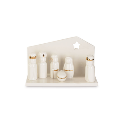 PRESÉPIO BRANCO E DOURADO 29X18 CM