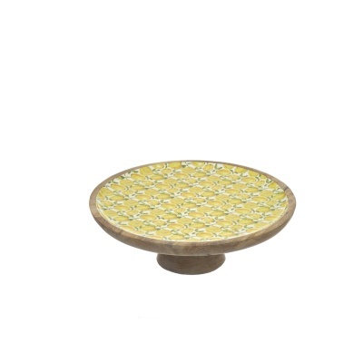 PRATO MADEIRA COM PÉ LIMÕES 30x30x10 CM