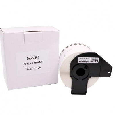 Etiquetas Compativeis Brother DK22205 Branca - 62mm x 30.48mm Contínua Papel térmico