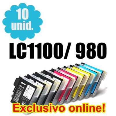 Conjunto 10 Tinteiros Compatíveis Brother LC980 / LC985 / LC1100 Conjunto 10 Tinteiros Compatíveis Brother LC980 / LC985 / LC1100