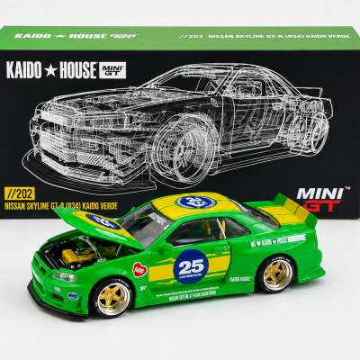 MINI GT NISSAN SKYLINE GT-R (R34) KAIDO RACING 2025 SALAO DIECAST BRAZIL KHMG202