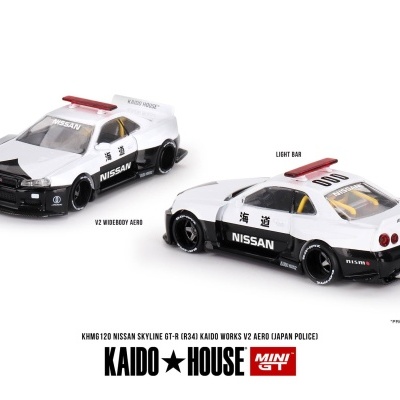 MINI GT NISSAN SKYLINE GT-R R34 KAIDO WORKS (V2 AERO) POLICE KHMG120