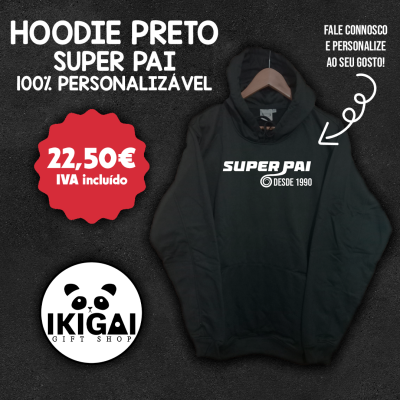 Hoodie Preto Personalizado - Super Pai