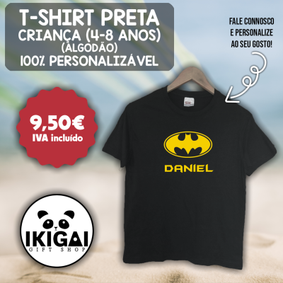 T-Shirt Preta Personalizada (Algodão) - Criança