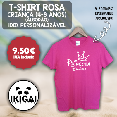 T-Shirt Rosa Personalizada (Algodão) - Criança