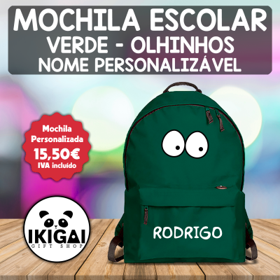Mochila Escolar Verde - Olhinhos