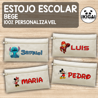 Estojo Escolar Personalizado - Bege