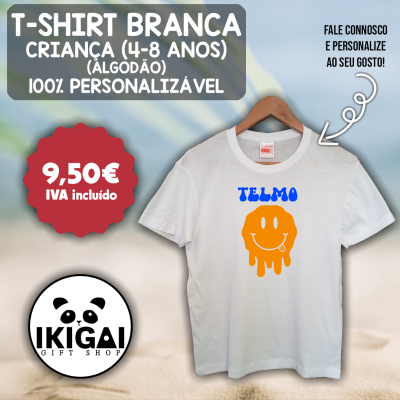 T-Shirt Branca Personalizada (Algodão) - Criança
