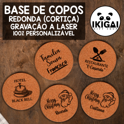Base de copos Redonda Cortiça Personalizada (Laser)